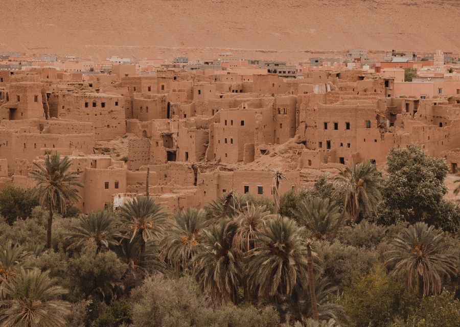 Vista aérea de la Kasbah Ait Ben Haddou, parada clásica de la ruta desde Marrakech